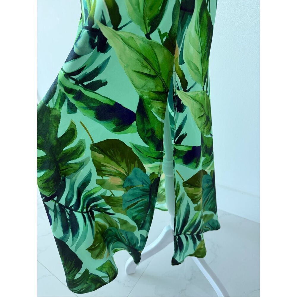 ZARA Silky Maxi Dress – Palm Leaf Tropical Print – Shades of Green & Aqua Blue - Picture 9 of 11